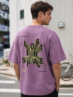 Nobero - Men's Purple Oversized Typography T-Shirt