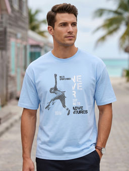 Nobero - Men's Blue Oversized Graphic T-Shirt