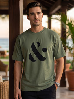 Nobero - Men's Green Oversized Printed T-Shirt