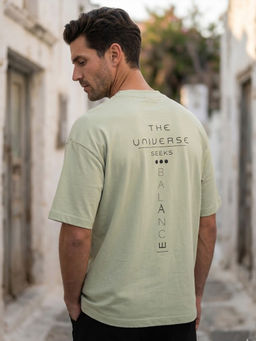 Nobero - Men's Green Oversized Typography T-Shirt