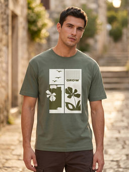 Nobero - Men's Green Oversized Graphic T-Shirt