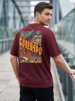 Nobero - Men's Maroon Oversized Graphic T-Shirt