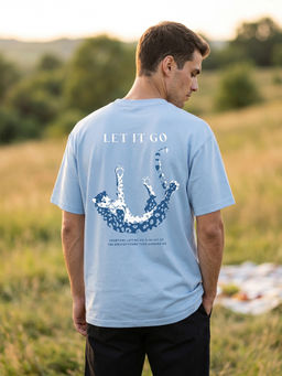 Nobero - Men's Blue Oversized Graphic T-Shirt