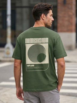 Nobero - Men's Green Oversized Printed T-Shirt