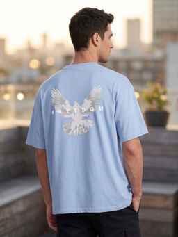 Nobero - Men's Blue Oversized Graphic T-Shirt