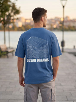 Nobero - Men's Blue Oversized Graphic T-Shirt