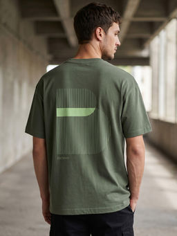 Nobero - Men's Green Oversized Graphic T-Shirt