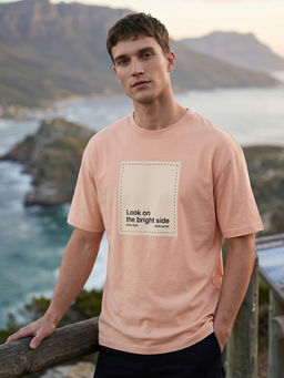 Nobero - Men's Pink Oversized Graphic T-Shirt