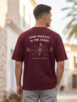 Nobero - Men's Maroon Oversized Graphic T-Shirt