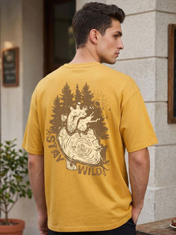 Nobero - Men's Yellow Oversized Graphic T-Shirt