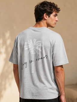 Nobero - Men's Grey Oversized Typography T-Shirt