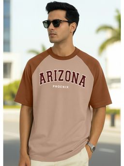 Nobero - Men's Brown Oversized Colorblock T-Shirt