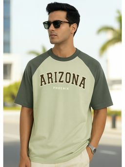 Nobero - Men's Green Oversized Colorblock T-Shirt