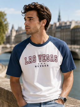 Nobero - Men's Blue Oversized Colorblock T-Shirt