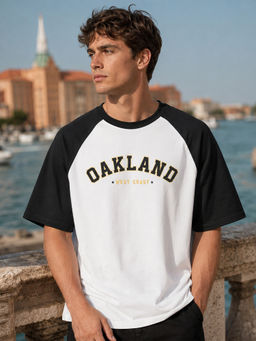 Nobero - Men's Black Oversized Colorblock T-Shirt