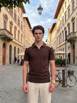 PRONK - Men's Brown Premium Relaxed Fit Polo T-Shirt