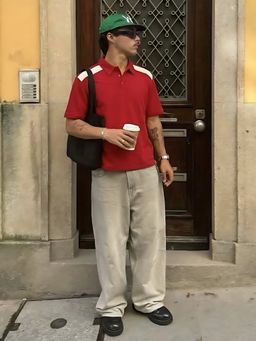 PRONK - Men's Red Premium Relaxed Fit Polo T-Shirt