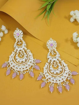 I Jewels - Lavender Traditional Gold Plated Chandbali Earrings