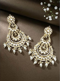 I Jewels - White Pearl Traditional Gold Plated Chandbali Earrings
