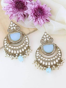 I Jewels - Turquoise Traditional Gold Plated Chandbali Earrings