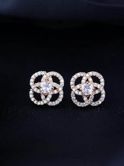 I Jewels - Stylish Rose Gold Plated Cz and American Diamond Stud Earrings