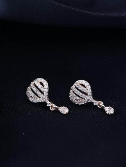 I Jewels - Rose Gold Plated Cz and American Diamond Drop Earrings