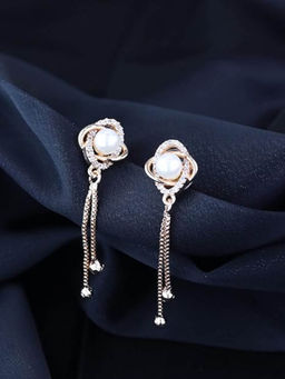 I Jewels - Sparkling Rose Gold Plated Drop Cz American Diamond Earrings