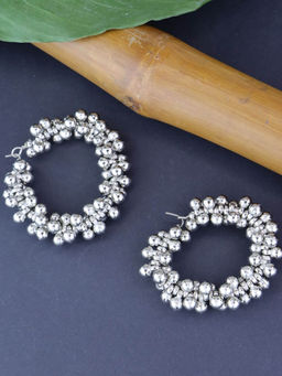 I Jewels - Navratri Ethnic Silver Oxidized Ghungroo Style Hoop Earrings