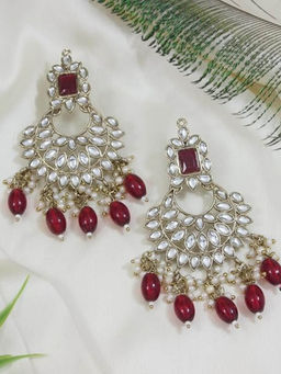 I Jewels - Gold Plated Maroon Kundan Pearl Chandbali Earrings