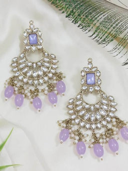 I Jewels - Gold Plated Lavender Kundan Pearl Chandbali Earrings