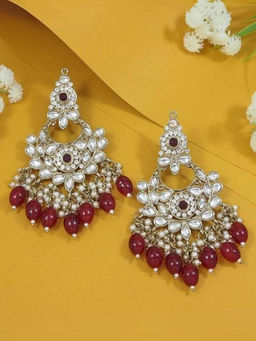 I Jewels - Traditional Gold Plated Maroon Kundan Pearl Chandbali Earrings