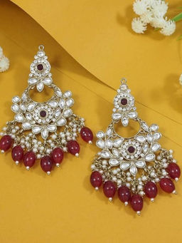 I Jewels - Traditional Gold Plated Wine Kundan Pearl Chandbali Earrings