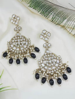 I Jewels - Gold Plated Traditional Black Kundan Pearl Chandbali Earrings