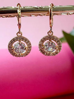 I Jewels - Stylish Rose Gold Plated Stones Drop Earrings