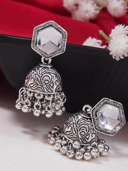 I Jewels - Silver Oxidized Afghani Style Design Jhumka Earrings