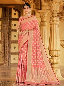Odette - Pink Colour Silk Saree with Unstitched Blouse