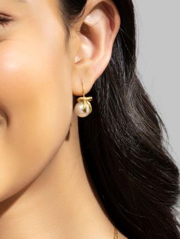 AQUASTREET - Bow And Pearl Ear Hook Earrings 18K Gold Plated Waterproof Anti-Tarnish