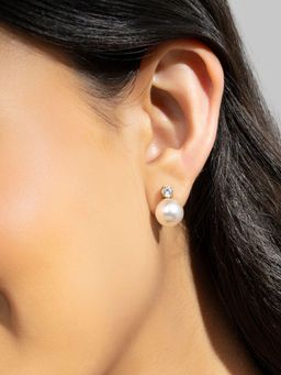 AQUASTREET - Zircon And Pearl Stud Earrings 18K Gold Plated Waterproof Anti-Tarnish