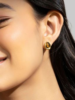 AQUASTREET - Tigers Eye Oval Stud Earrings 18K Gold Plated Waterproof Anti-Tarnish