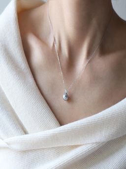 AQUASTREET - Zircon And Grey Pearl Pendant Necklace 18K Plated Waterproof Anti-Tarnish
