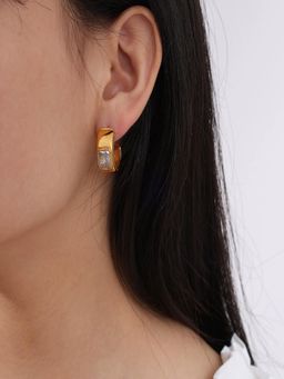 AQUASTREET - Zircon Studded C-Shaped Half Hoop Earrings 18K Plated Waterproof Anti-Tarnish