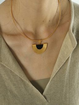 AQUASTREET - Black Semi Circle Pendant Necklace 18K Plated Waterproof Anti-Tarnish