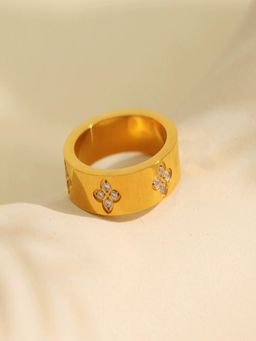 AQUASTREET - Clover Zircon Band Ring 18K Plated Waterproof Anti-Tarnish Gold