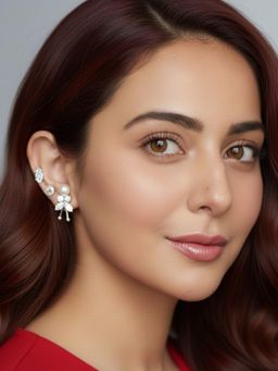 Accessher - Silver American Diamond Pearl And Crystal Stud Earrings (Pack Of 3)