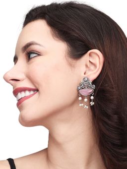 Anvik - Silver Oxidised Finish Pink Drop Earring