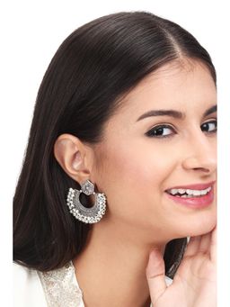 Anvik - Silver Oxidised Finish Chandbali With Beaded Edge