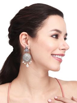 Anvik - Silver Oxidised Finish Contemporary Style Drop Earrings