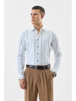 Snitch - Men White Stripes Slim Fit Formal Shirt