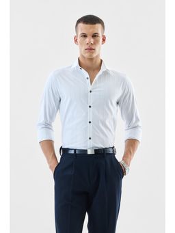 Snitch - Men White Stripes Slim Fit Formal Shirt