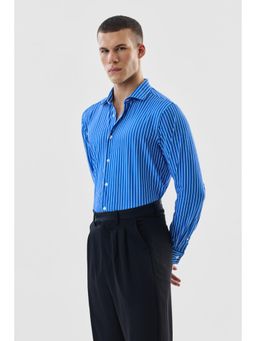 Snitch - Men Blue Stripes Slim Fit Formal Shirt